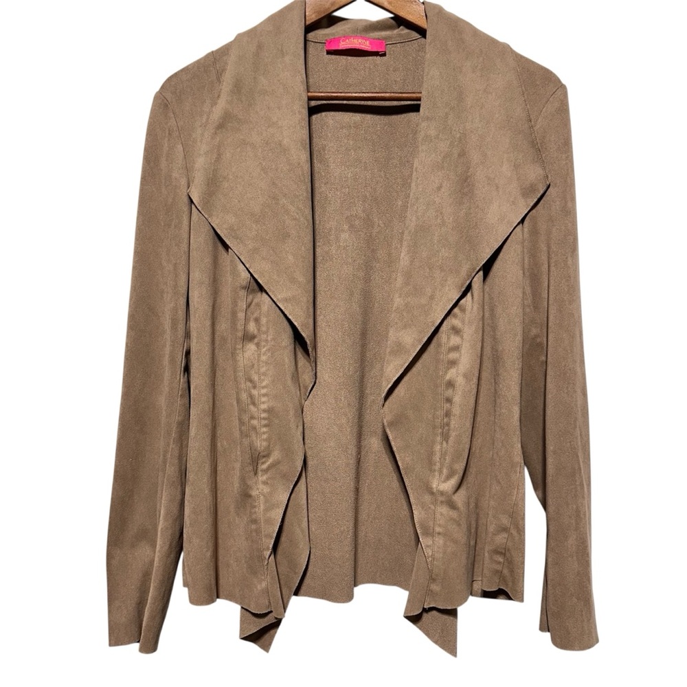 CATHERINE MALANDRINO | Taupe Faux Suede Waterfall Jacket | Earthy Neutral